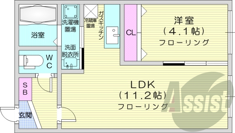 1LDK、オートロック、TVモニターホン、バストイレ別