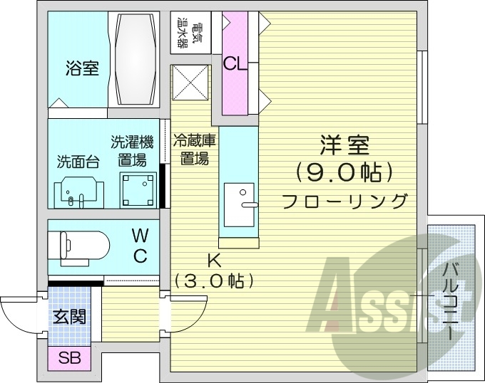 1K、オール電化、家具、家電付き、インターネット対応