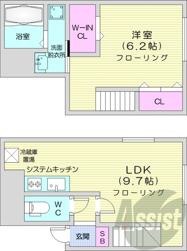 1LDK、エアコン、ネット無料、システムキッチン