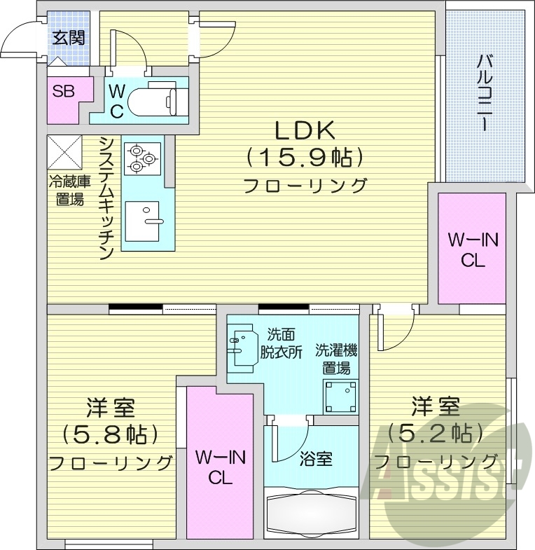 2LDK、エアコン、ガスリミット、ネット無料、