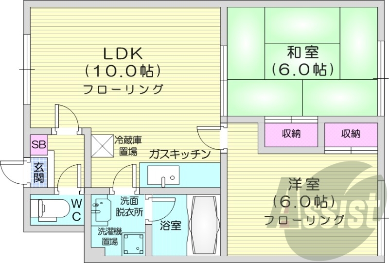 2LDK、エアコン、ペット可、TVモニターホン