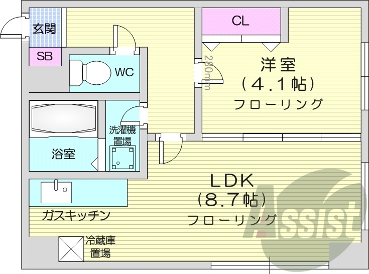 1LDK、ガス給湯器、ガスストーブ