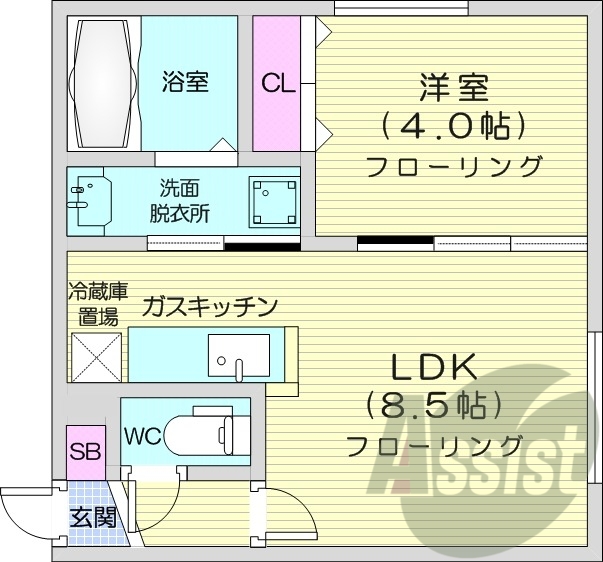 1LDK、ネット無料、ガスリミット有、エアコン