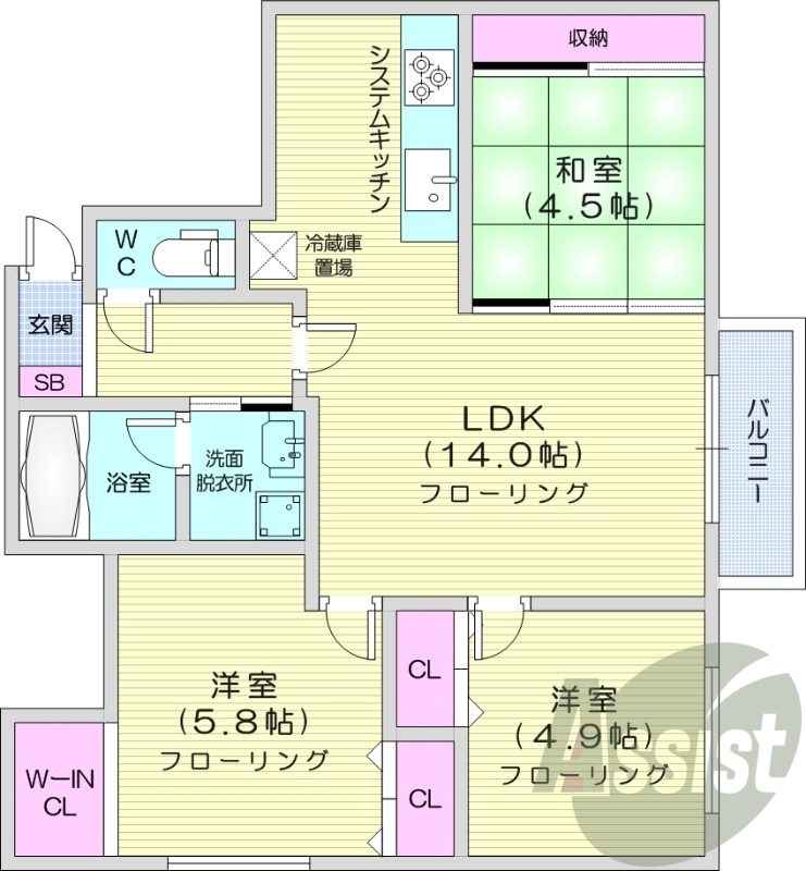 3LDK、1坪バス、システムキッチン、灯油暖房