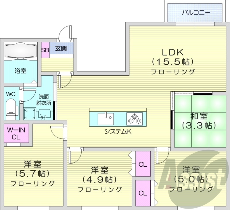 4LDK、1坪バス、システムキッチン、灯油暖房