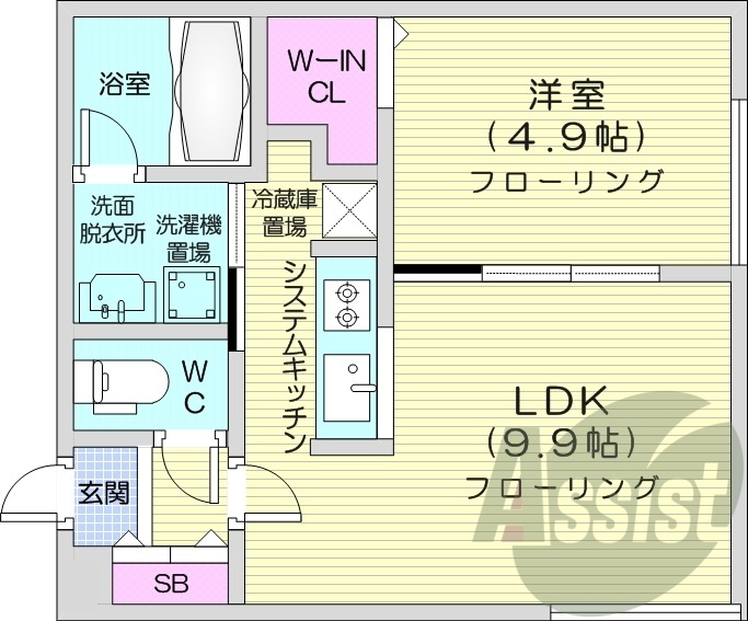 1LDK、ガスリミット、エアコン、システムキッチン