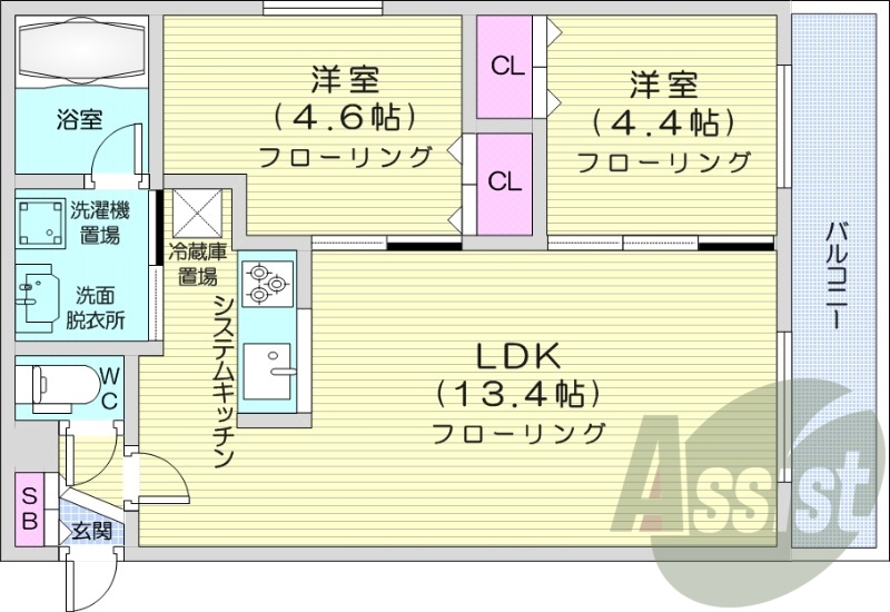 2LDK、ガスリミット、追い焚き、システムキッチン
