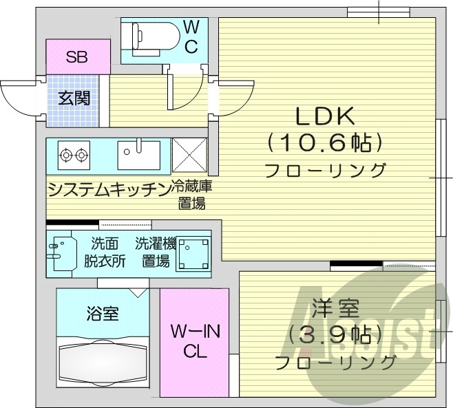 1LDK、オートロック、宅配ボックス、インターネット無料