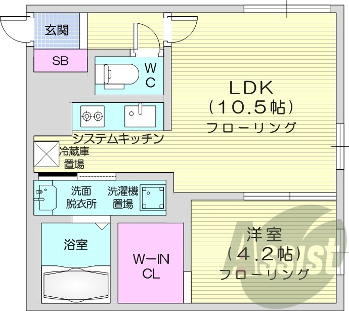 1LDK、オートロック、宅配ボックス、インターネット無料