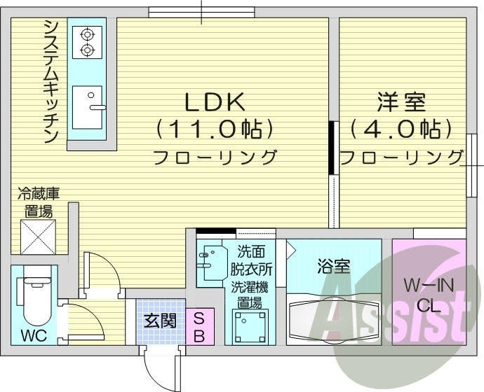 1LDK、オートロック、宅配ボックス、インターネット無料