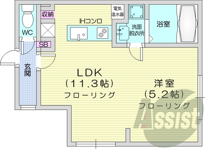 1LDK、オール電化、ペット相談、ネット無料
