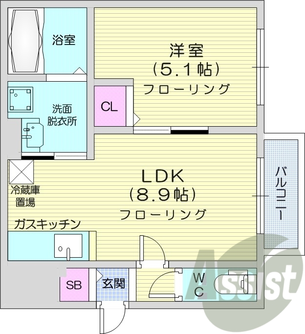 1LDK、インターネット無料、エアコン、オートロック