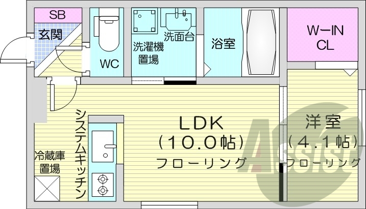 1LDK、都市ガス、システムキッチン、オートロック