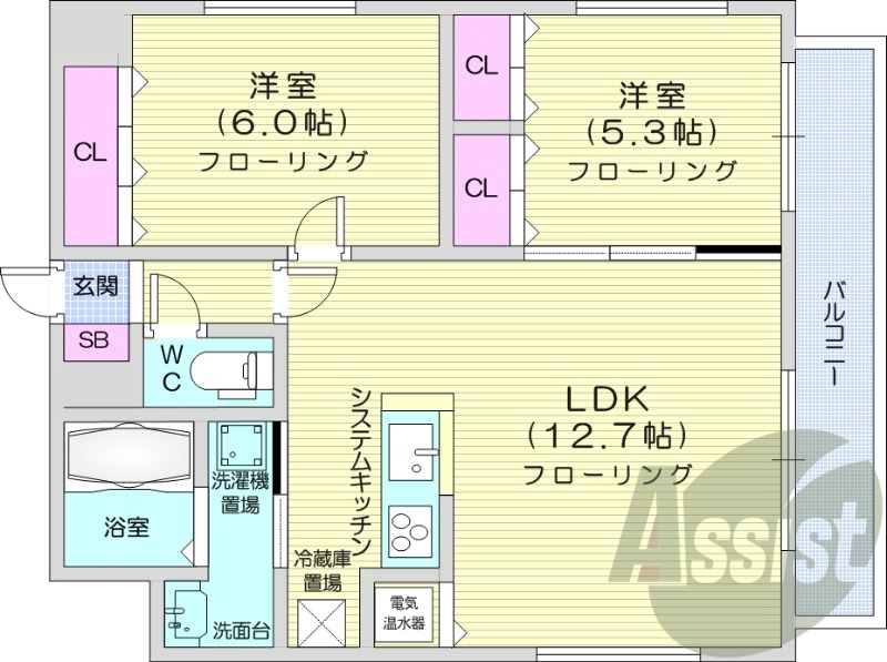 2LDK、角部屋、電気暖房、追い焚き、宅配BOX