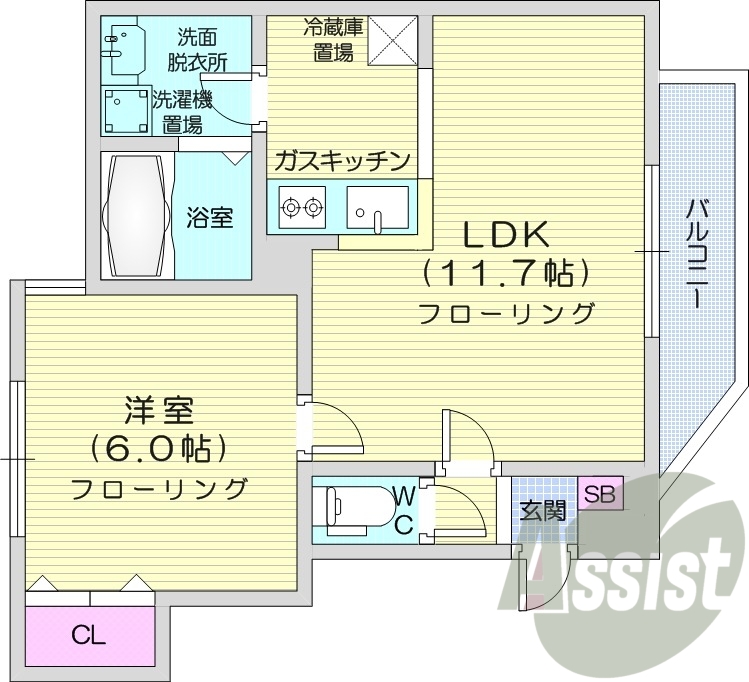 1LDK、角部屋、灯油暖房、バルコニー、収納