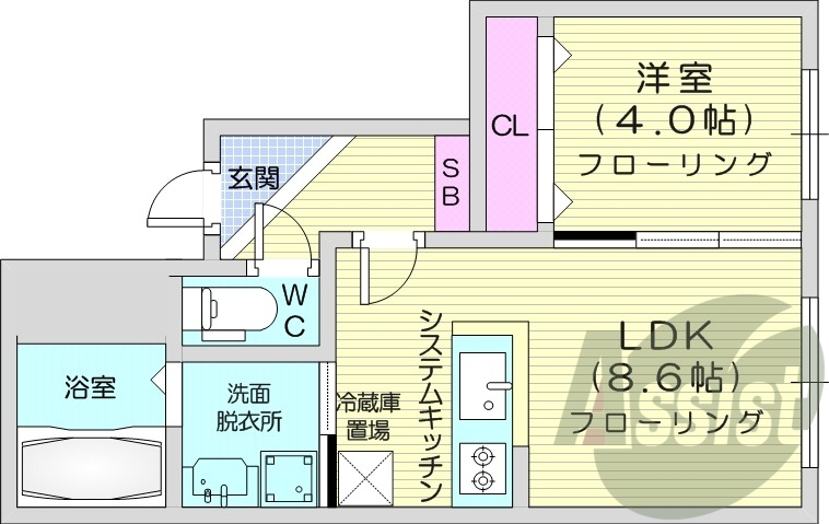 1LDK、オートロック、エアコン、浴室乾燥機、ネット無料