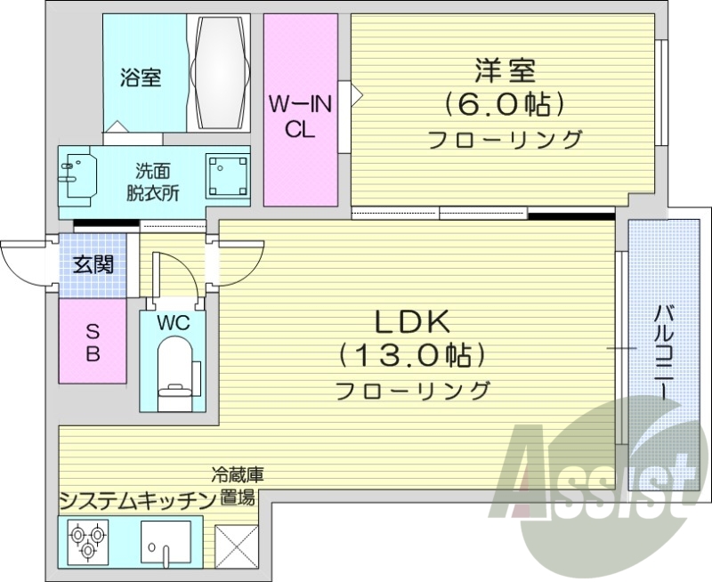1LDK、システムキッチン、エアコン、都市ガス