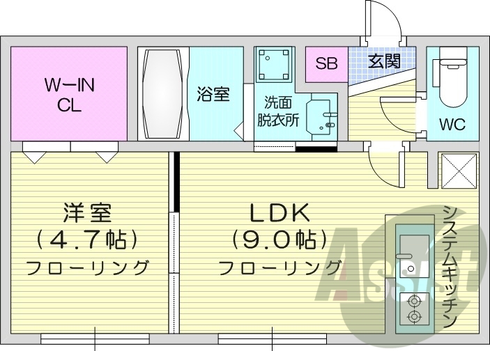 1LDK、オートロック、エアコン、浴室乾燥機、ネット無料