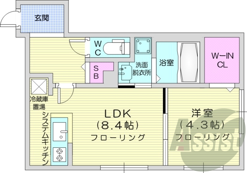 1LDK、オートロック、エアコン、浴室乾燥機、ネット無料