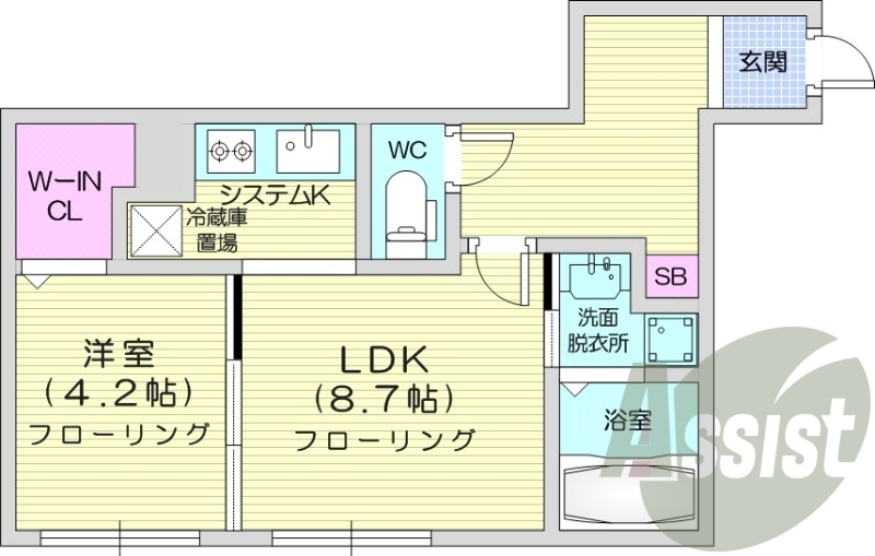 1LDK、オートロック、エアコン、浴室乾燥機、ネット無料