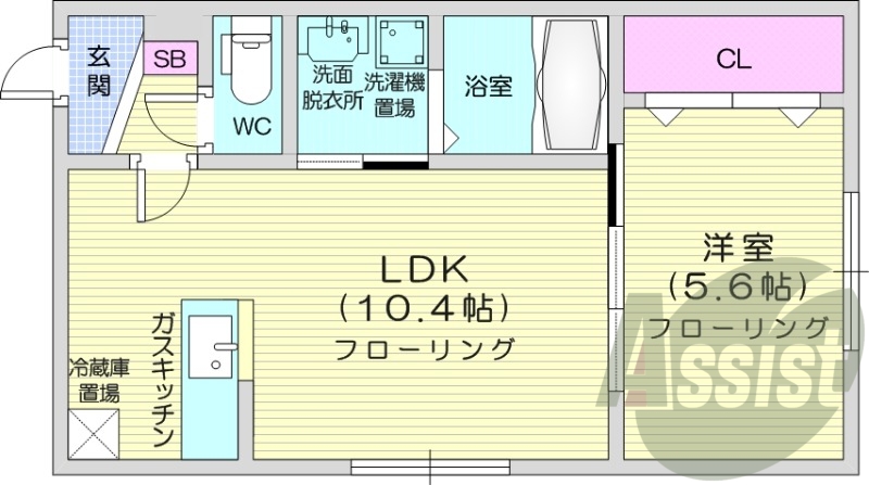 1LDK、エアコン、都市ガス、ネット無料