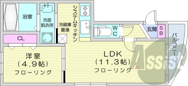 1LDK、オートロック、インターネット無料