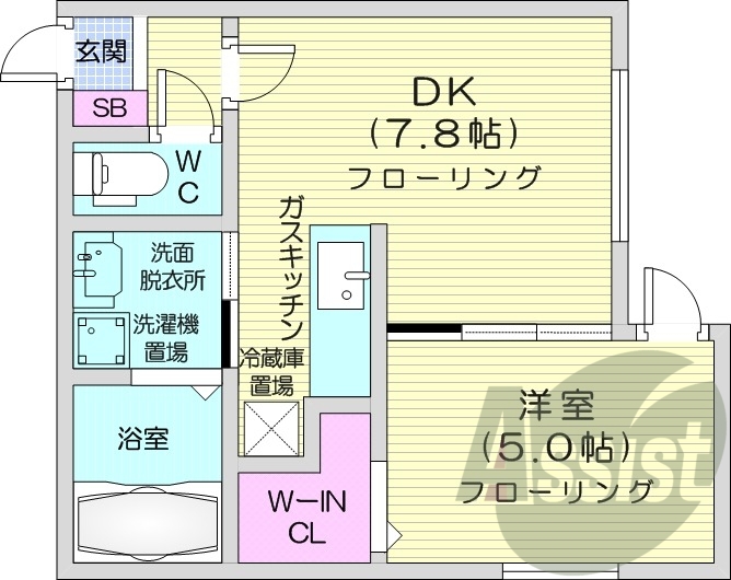 1DK、ガスリミット、エアコン、オートロック