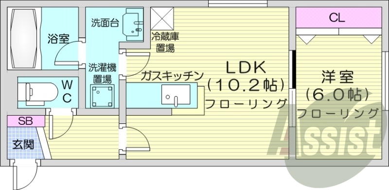 1LDK、クローゼット、シューズボックス、独立洗面台