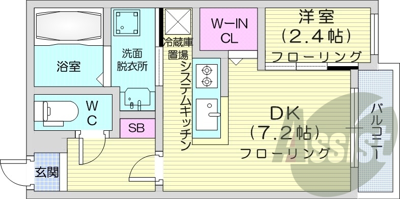 1DK、エアコン、ネット無料、システムキッチン