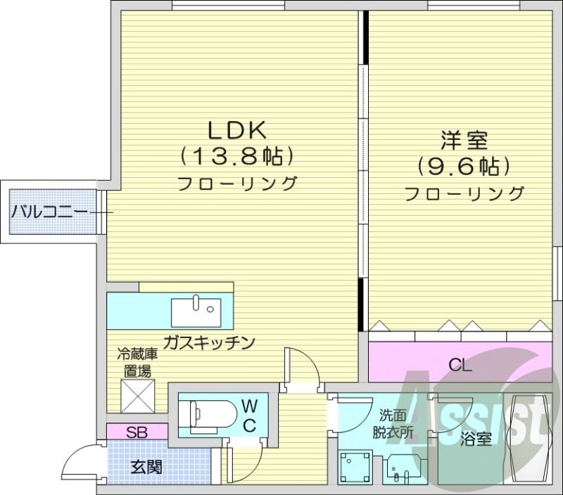 1LDK、収納、洗濯機置場、灯油暖房、オートロック