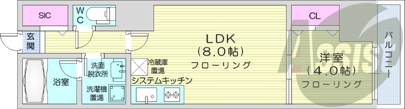 1LDK、ペット可、都市ガス、エアコン、エレベーター