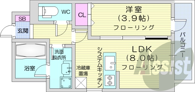 1LDK、ペット可、都市ガス、エアコン、エレベーター