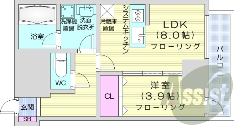 1LDK、ペット可、都市ガス、エアコン、エレベーター