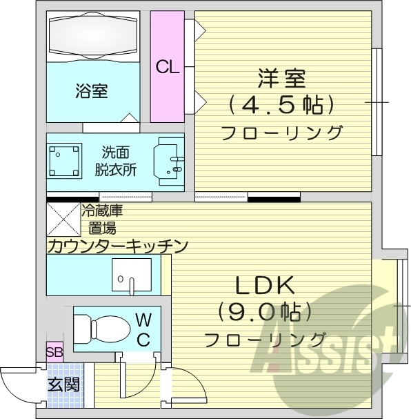 1LDK、エアコン、灯油暖房、角部屋、バス・トイレ別