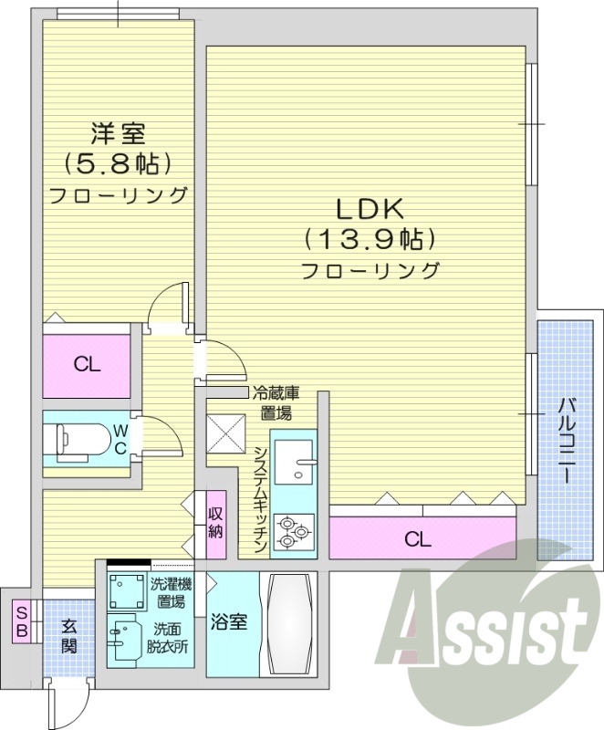 2LDK、都市ガス、一坪バス、ペット飼育可
