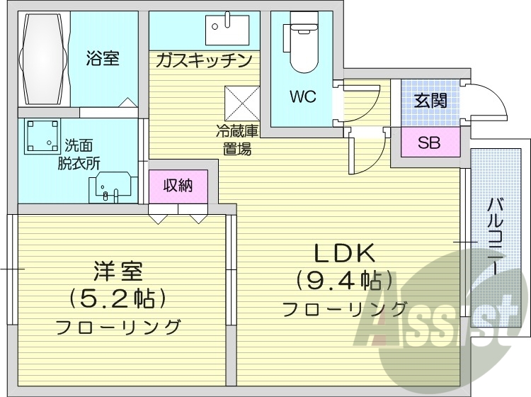 1LDK、灯油暖房、シャワートイレ、インターネット無料
