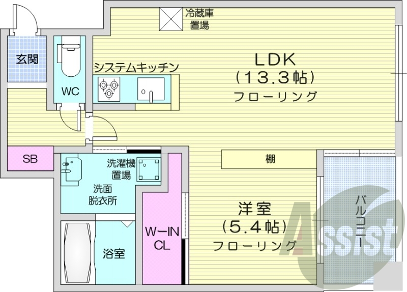 1LDK、都市ガス、ネット無料、ガス暖房、宅配BOX