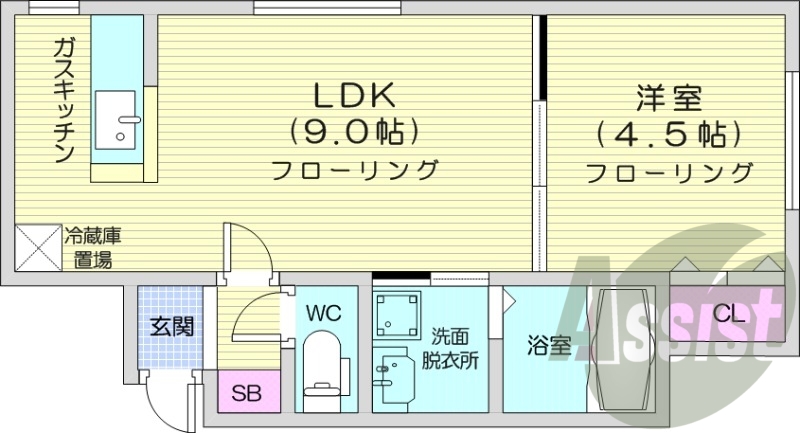 1LDK、都市ガス、エアコン、ネット無料、光ファイバー