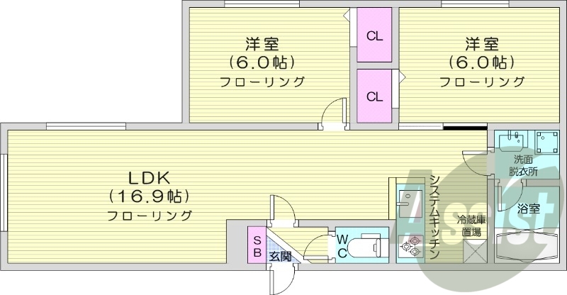 2LDK、ガスリミット、エアコン、システムキッチン