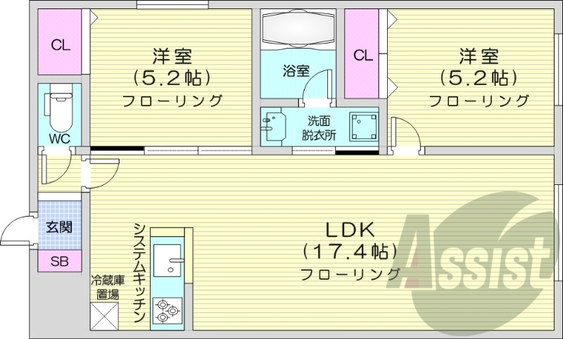 2LDK、ガスリミット、エアコン、システムキッチン