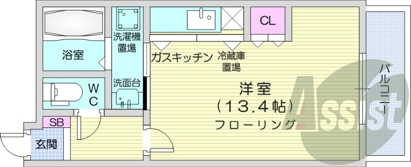 1K、灯油暖房、オートロック、風呂・トイレ別