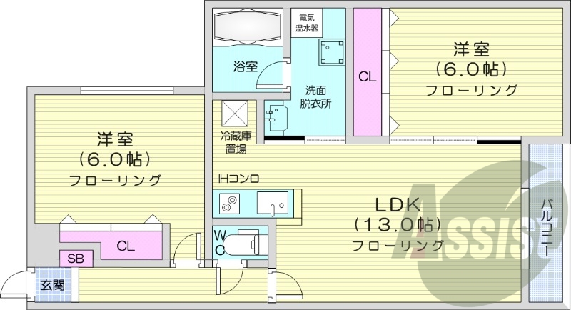 2LDK、電気暖房、ペット可、トランクルーム