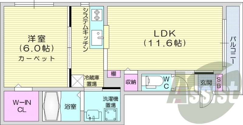 1LDK、システムキッチン、灯油暖房、エアコン