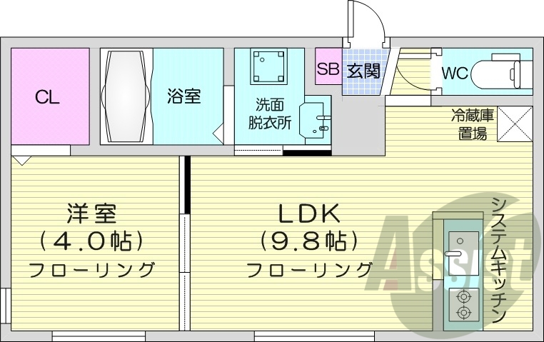 1LDK、エアコン、浴室乾燥機、ネット無料
