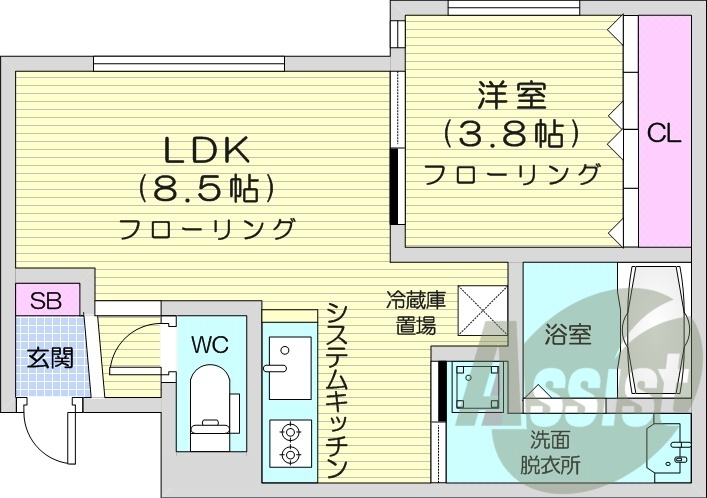 1LDK、エアコン、浴室乾燥機、ネット無料