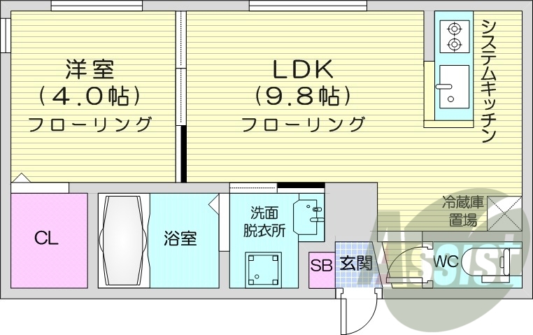 1LDK、エアコン、浴室乾燥機、ネット無料