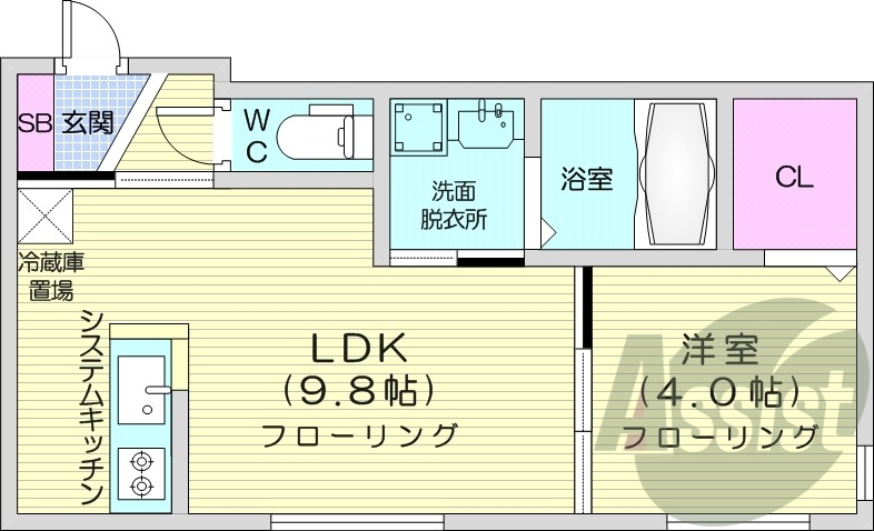 1LDK、エアコン、浴室乾燥機、ネット無料
