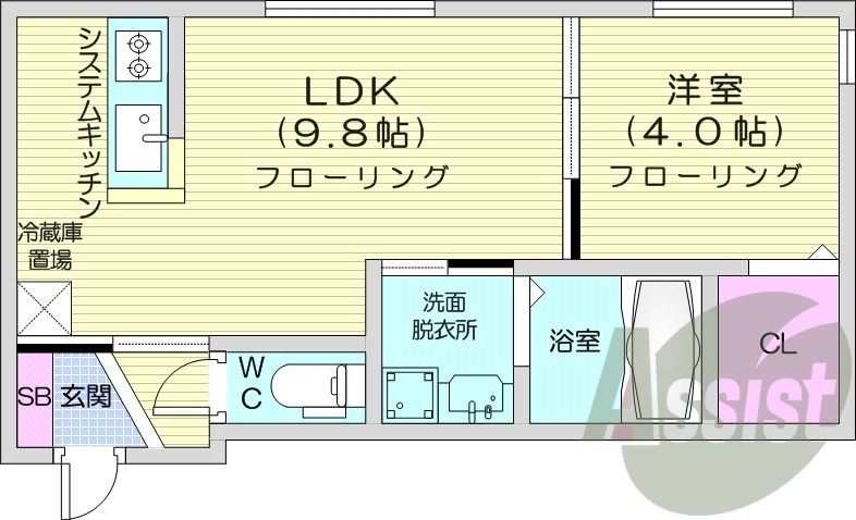 1LDK、エアコン、浴室乾燥機、ネット無料