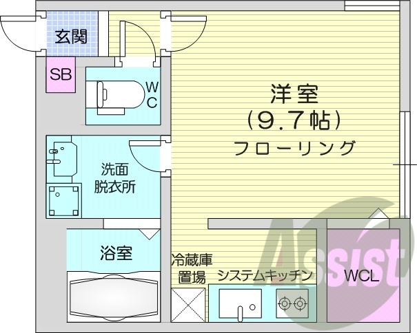 1K、都市ガス、エアコン、インターネット無料