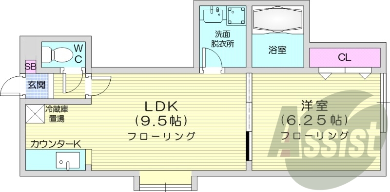 1LDK、バストイレ別、独立洗面台、室内洗濯機置場